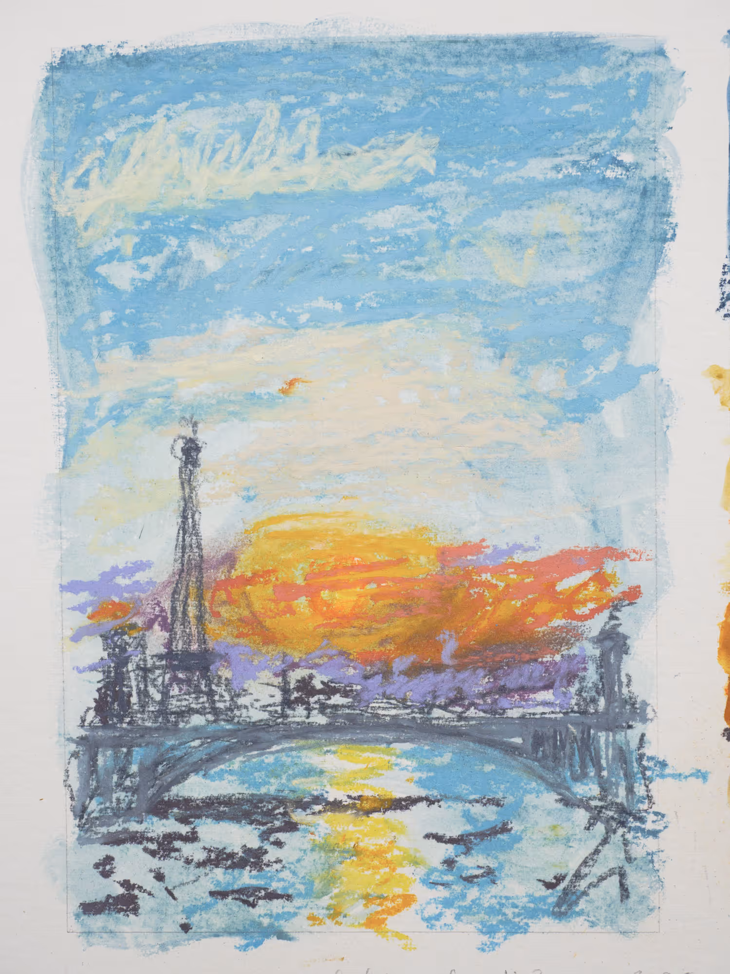 Triptyque pastel sec — vue sur Tour Eiffel et le pont Alexandre III — Lundi 3 mars 2025 — Matthieu Darrasse