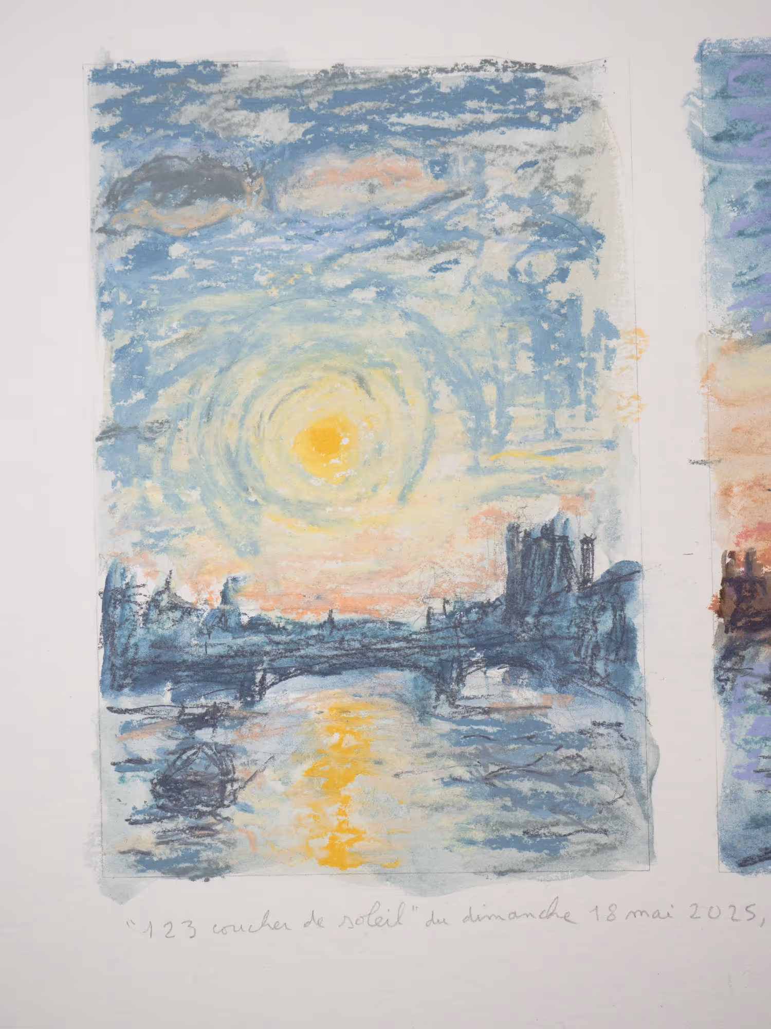 Triptyque pastel sec — vue du pont des Arts — Dimanche 18 mai 2025 — Matthieu Darrasse