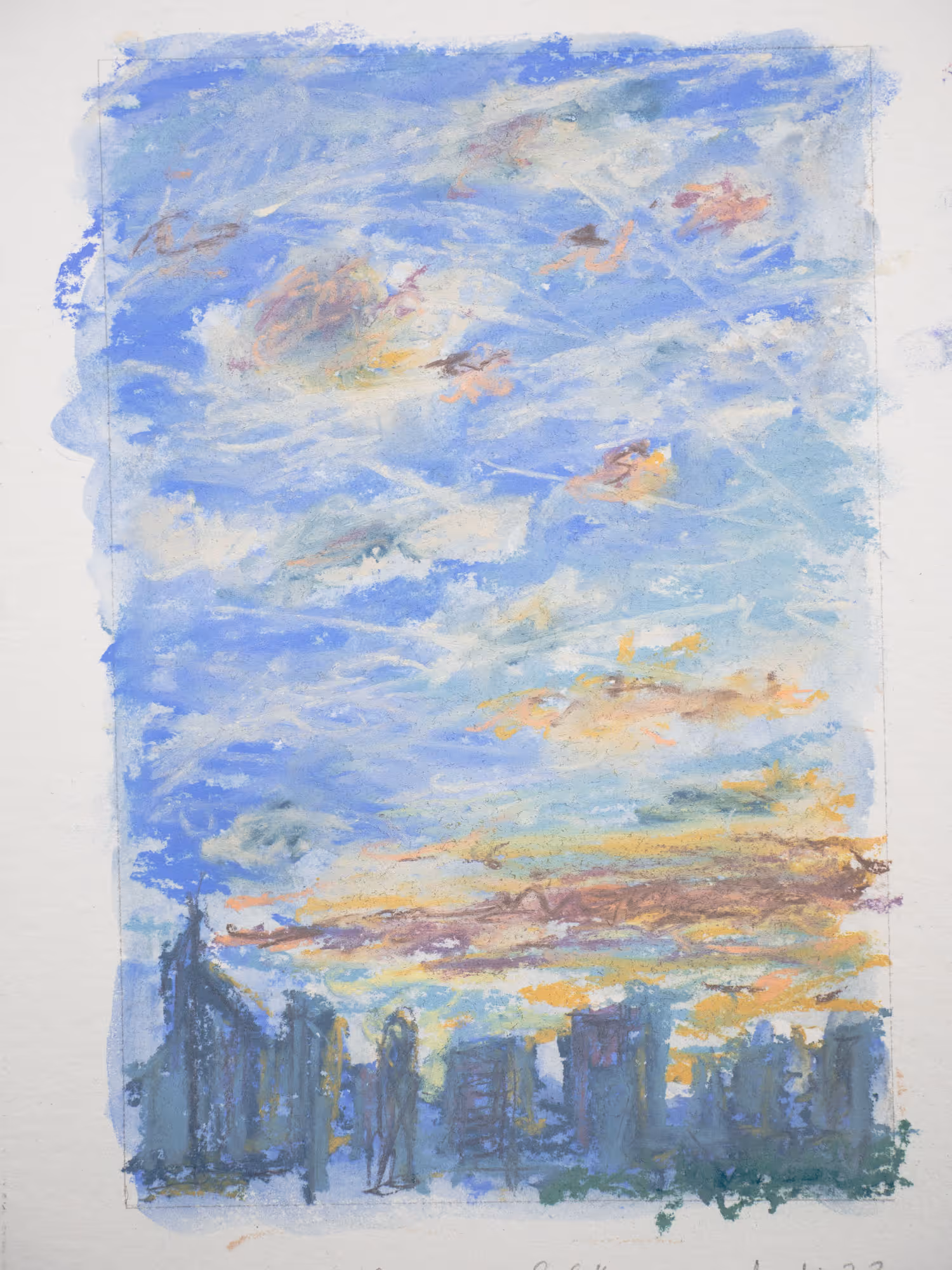 Triptyque pastel sec — vue sur la Défense du 55 rue de Villiers — Vendredi 23 mai 2025 — Matthieu Darrasse