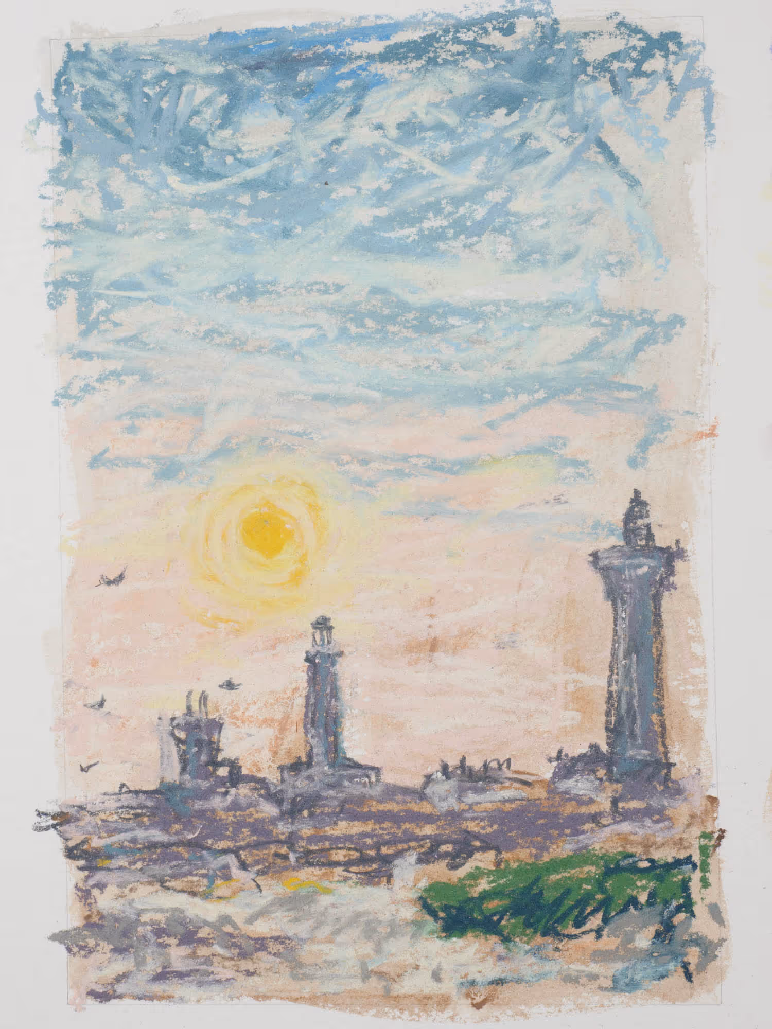 Triptyque pastel sec — vue sur le phare d'Eckmühl — Dimanche 27 avril 2025 — Matthieu Darrasse