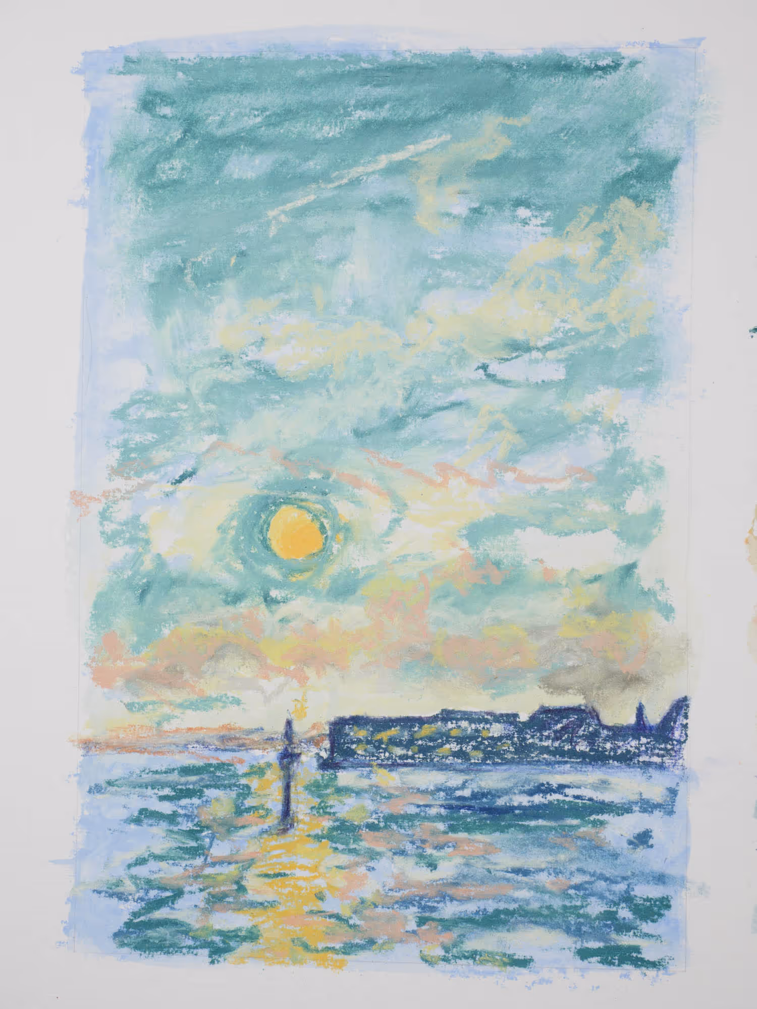 Triptyque pastel sec — vue sur le Muséum d'Histoire Naturel de Concarneau — Jeudi 11 avril 2024 — Matthieu Darrasse