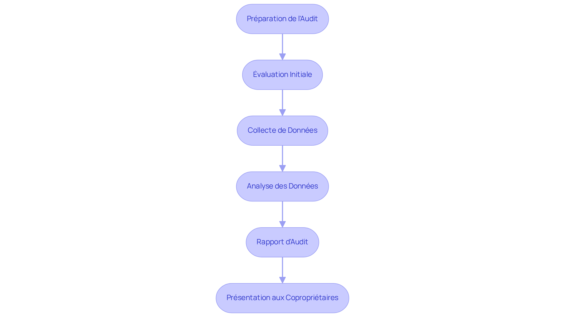 Chaque boîte représente une étape du processus d'audit énergétique. Suivez les flèches pour voir comment chaque phase est liée à la suivante.