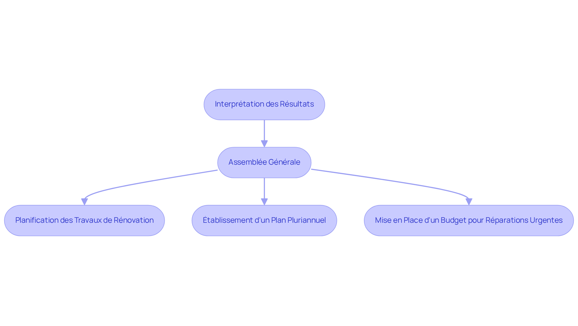 Chaque étape représente une partie du processus que les copropriétaires doivent suivre après avoir reçu les résultats du diagnostic. Suivez les flèches pour voir comment les décisions doivent être prises.