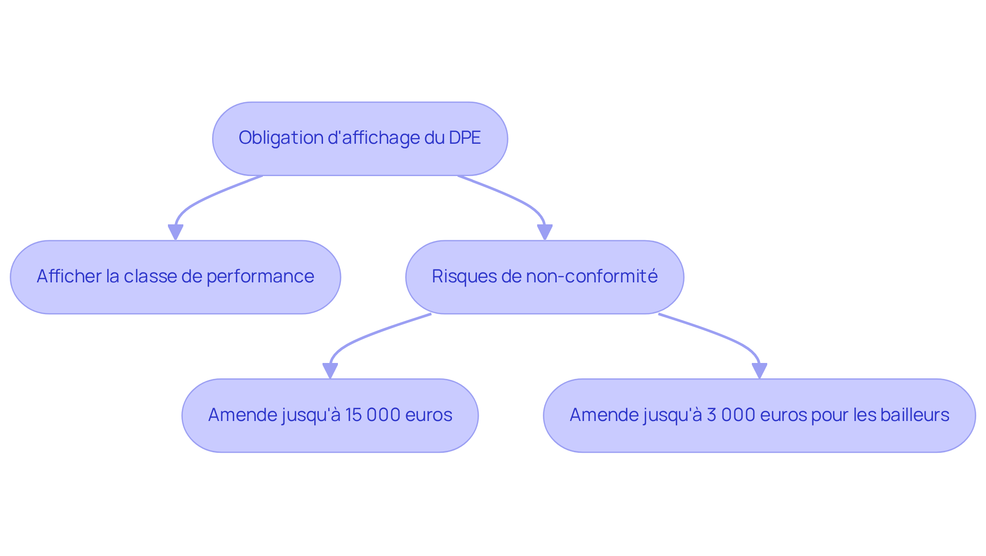 Ce diagramme montre les étapes à suivre pour respecter les obligations d'affichage du DPE et les conséquences possibles si ces obligations ne sont pas respectées. Suivez les flèches pour comprendre le processus et les risques associés. Ce diagramme montre les étapes à suivre pour respecter les obligations d'affichage du DPE et les conséquences possibles si ces obligations ne sont pas respectées. Suivez les flèches pour comprendre le processus et les risques associés.