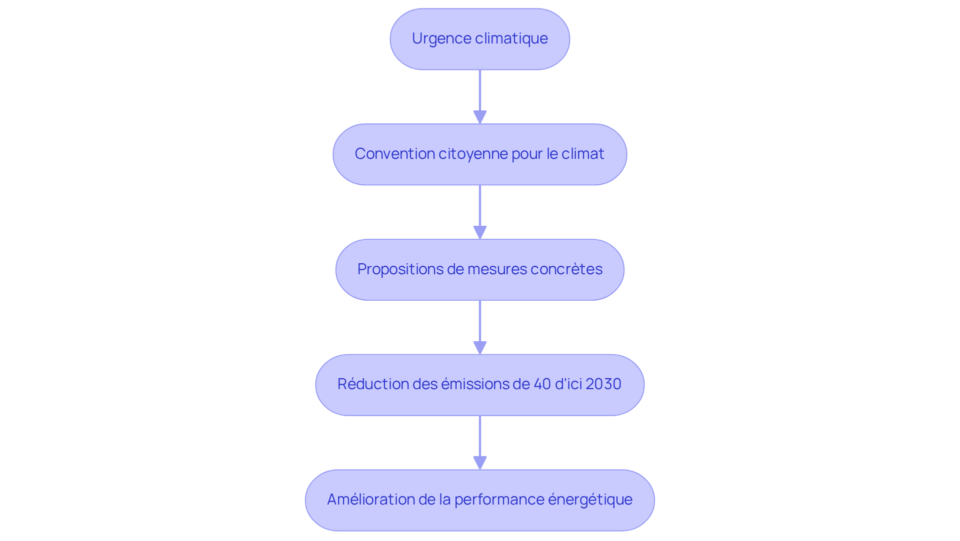 Chaque étape du flowchart montre un aspect du processus lié à la loi climat et résilience. Suivez les flèches pour comprendre comment chaque action contribue à un avenir plus durable.