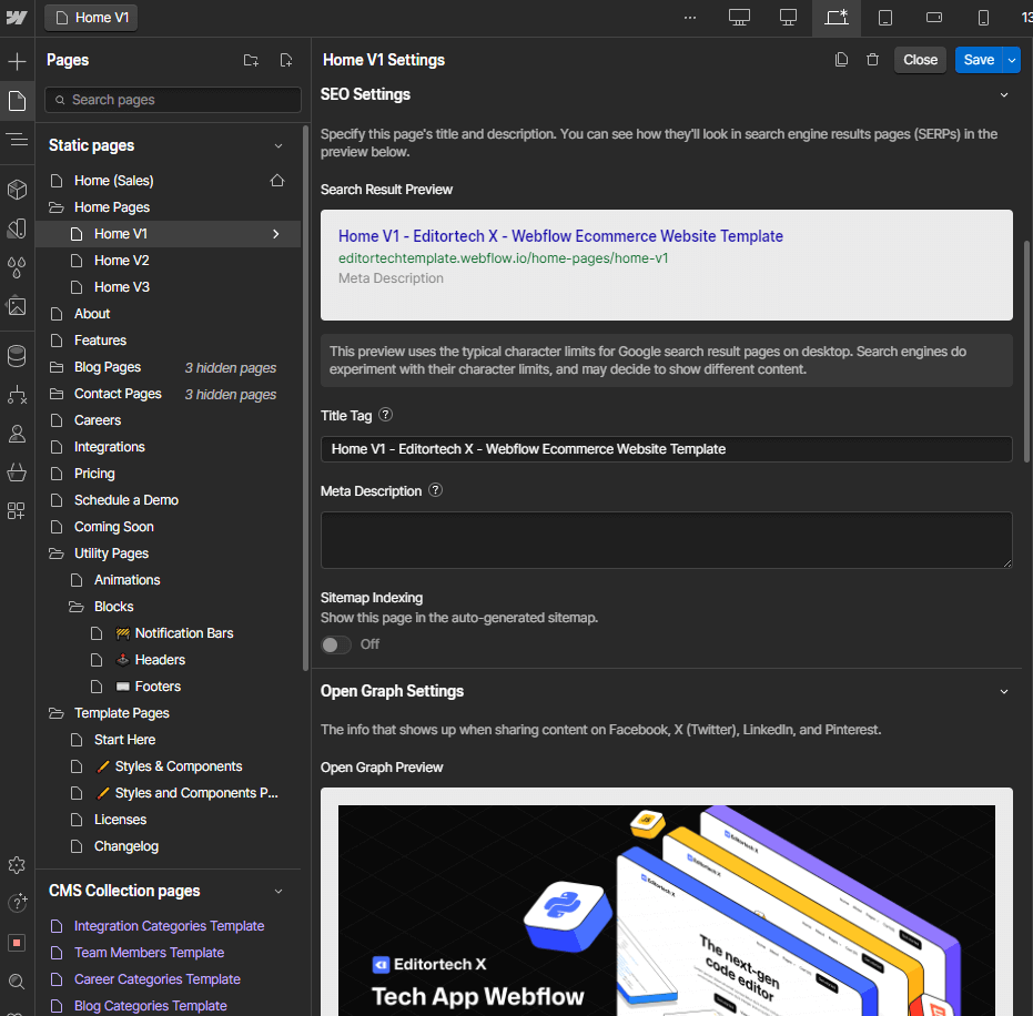 SEO - Editortech X Webflow Template