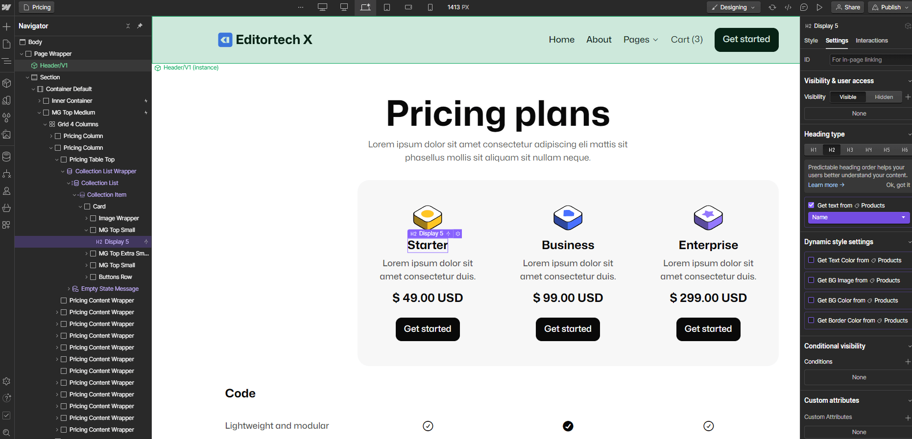 Ecommerce Content - Editortech X Webflow Template