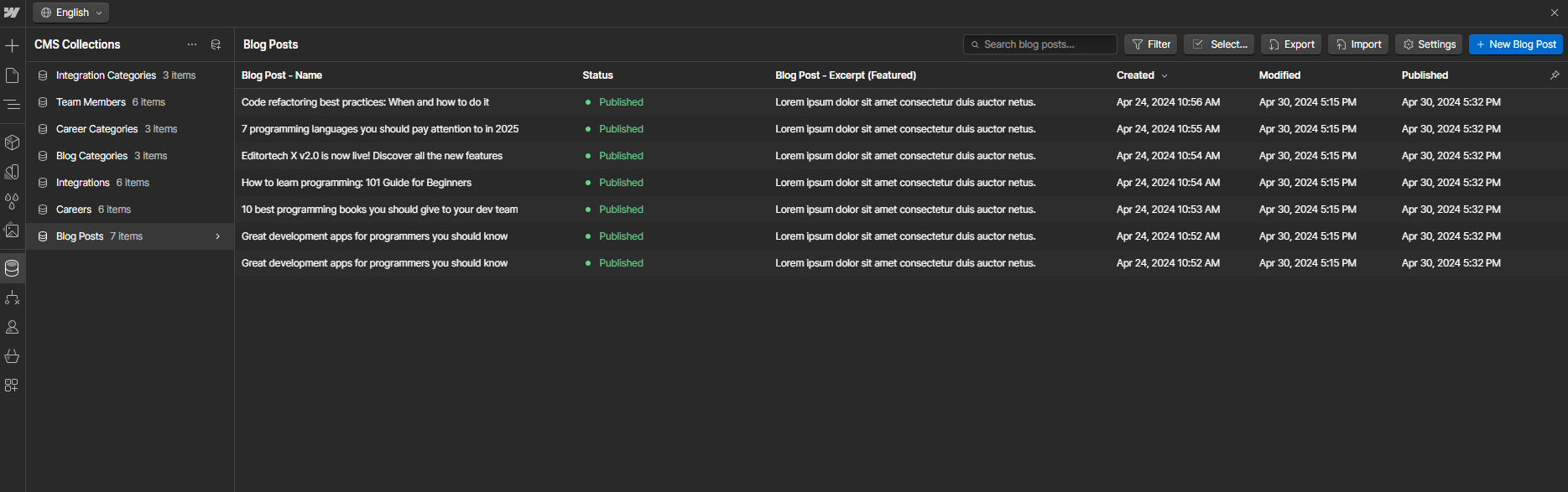 CMS Collection - Editortech X Webflow Template
