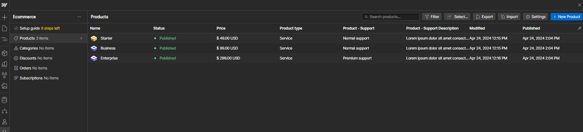Ecommerce Collection - Editortech X Webflow Template