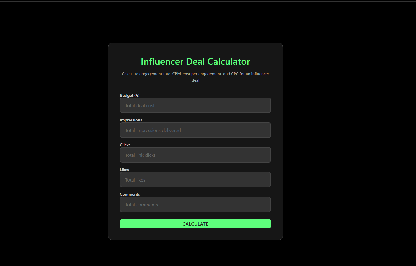 Influencer campaign calculator