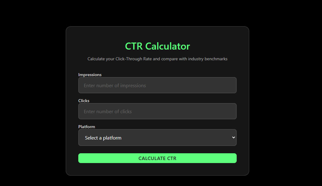 CTR Calculator for Meta, TikTok, Pinterest, LinkedIn, Email, Google Ads & YouTube