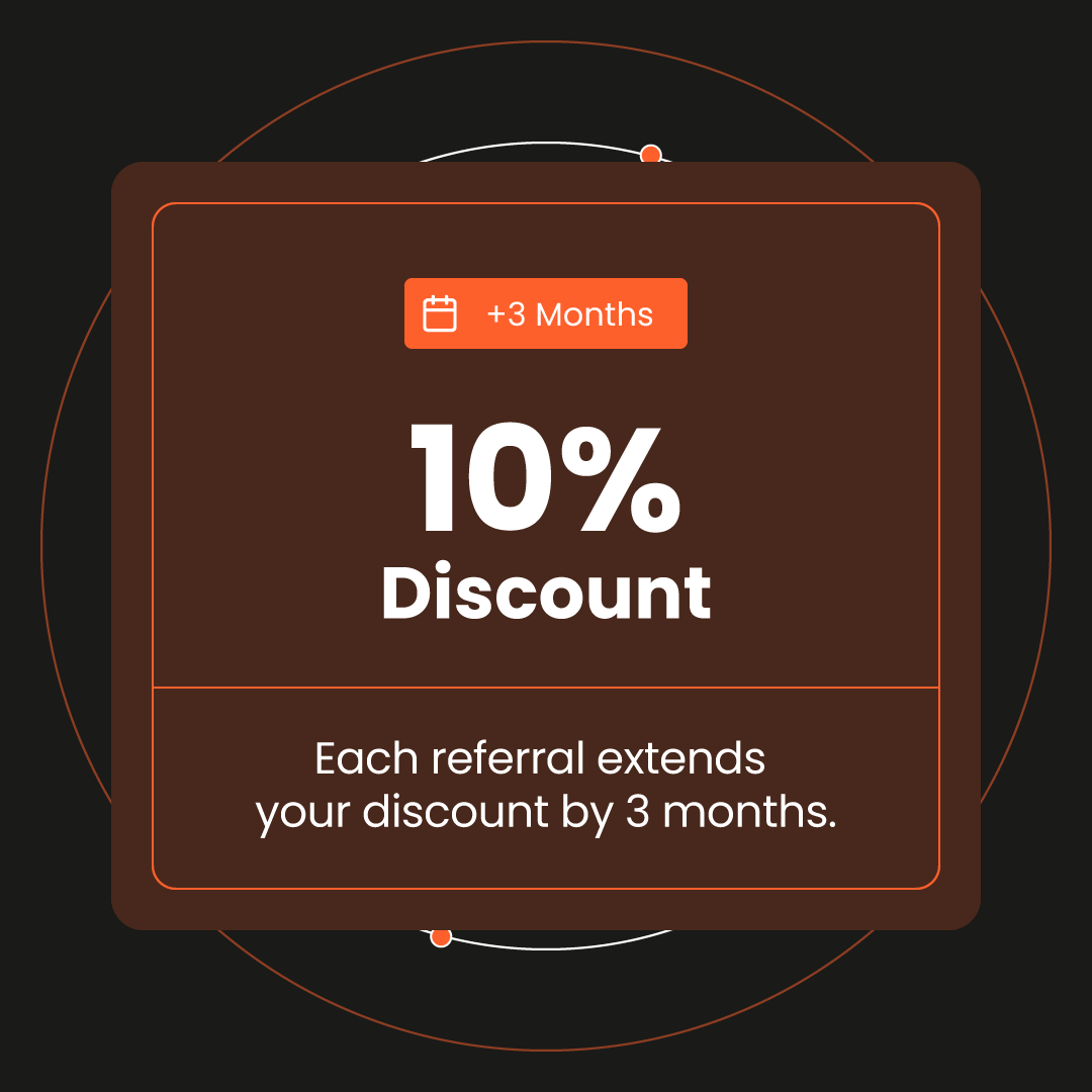 10% discount — each referral extends your discount by 3 months