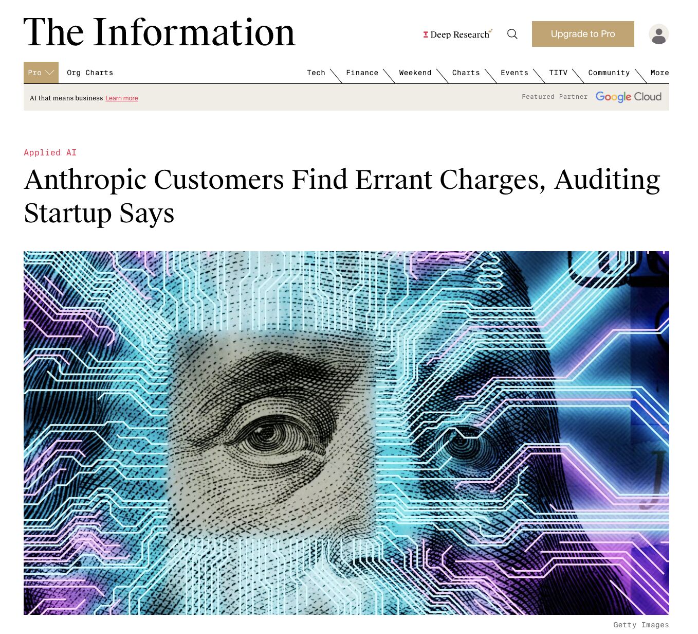 The Information article: Anthropic Customers Find Errant Charges, Auditing Startup Says