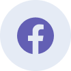 Facebook logo in white on a purple circular background.