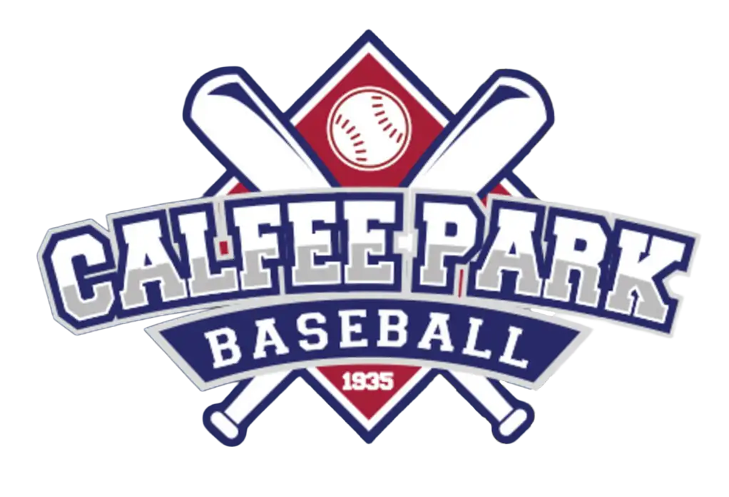Calfee Park Baseball logo with two crossed baseball bats, a baseball, and the year 1935.