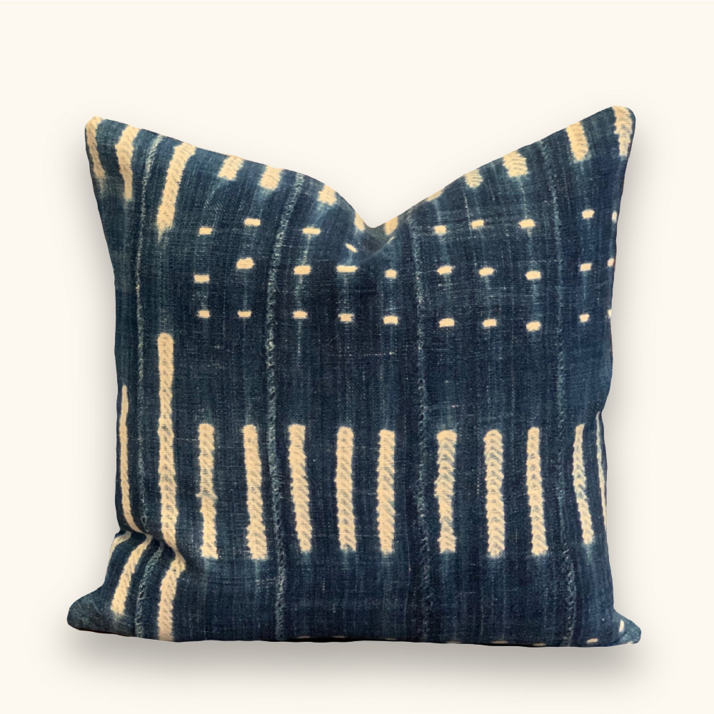African Indigo Shibori Mudcloth Pillow