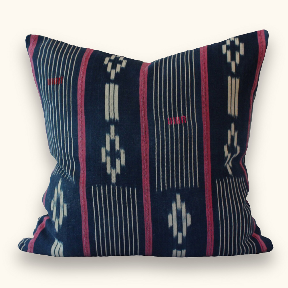 African Blue Ikat Mudcloth Pillow