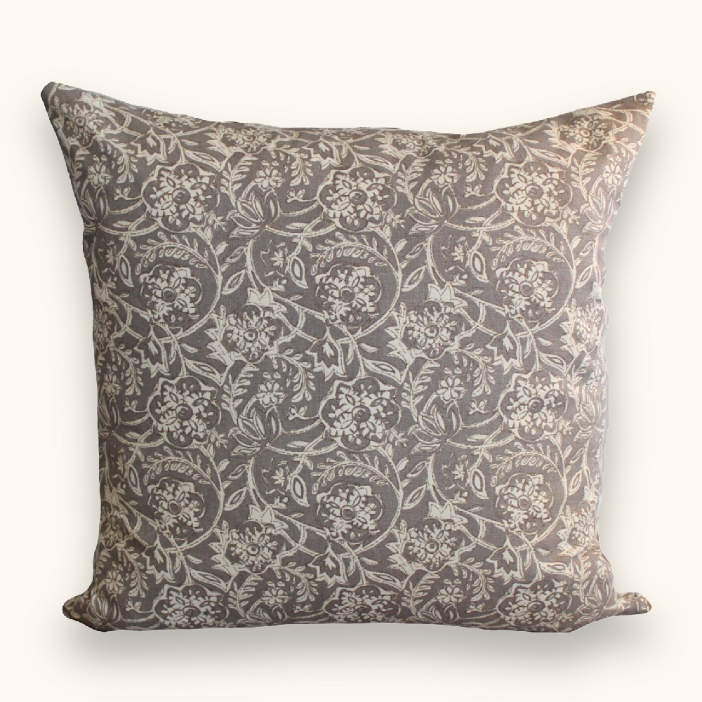 Floral Block Print Linen Pillow