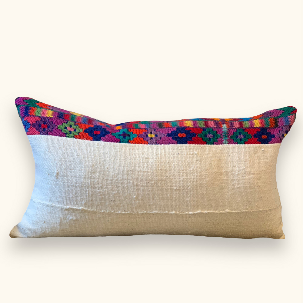 Guatemalan Huipil Mudcloth Lumbar Pillow