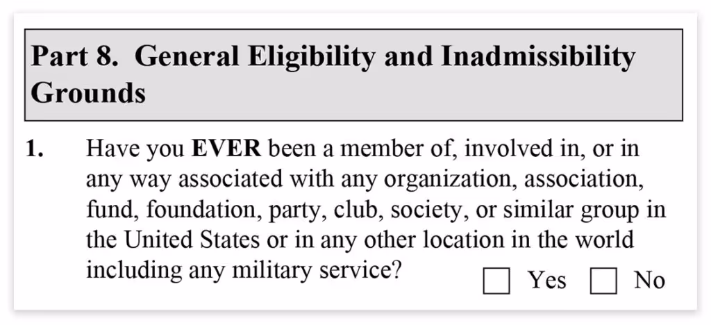 Form I-485, Part 8, General Eligibility