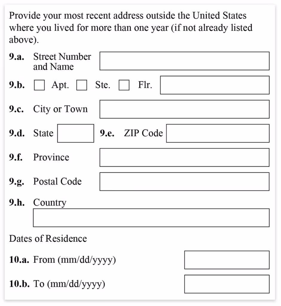 Form I-485, Part 3, Additional Addresses