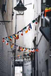 Alley way with Flags of the World