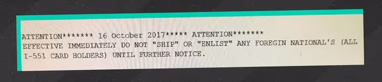 Army recruiters had received an email instructing them not to ship or enlist green card holders