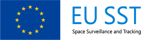 European Union flag with twelve yellow stars in a circle on a blue background next to EU SST text logo.