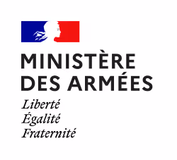 Logo of Ministère des Armées with French flag colors and motto Liberté Égalité Fraternité.