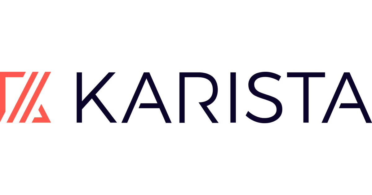 Karista logo with stylized red 'K' lines and black text.