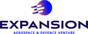 Logo with three orange and blue arrows pointing toward a blue circle above the text Expansion Aerospace & Metro Victoria.