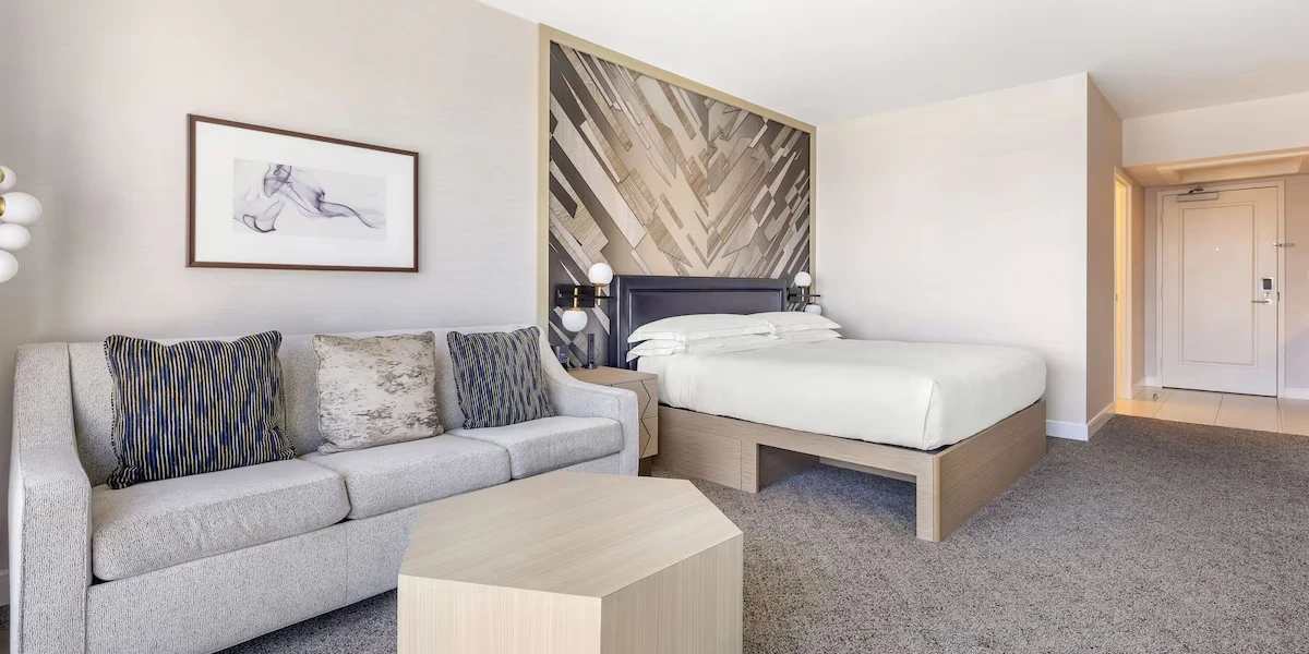 Bedroom at Hilton Grand Vacations Club Elara Center Strip Las Vegas.