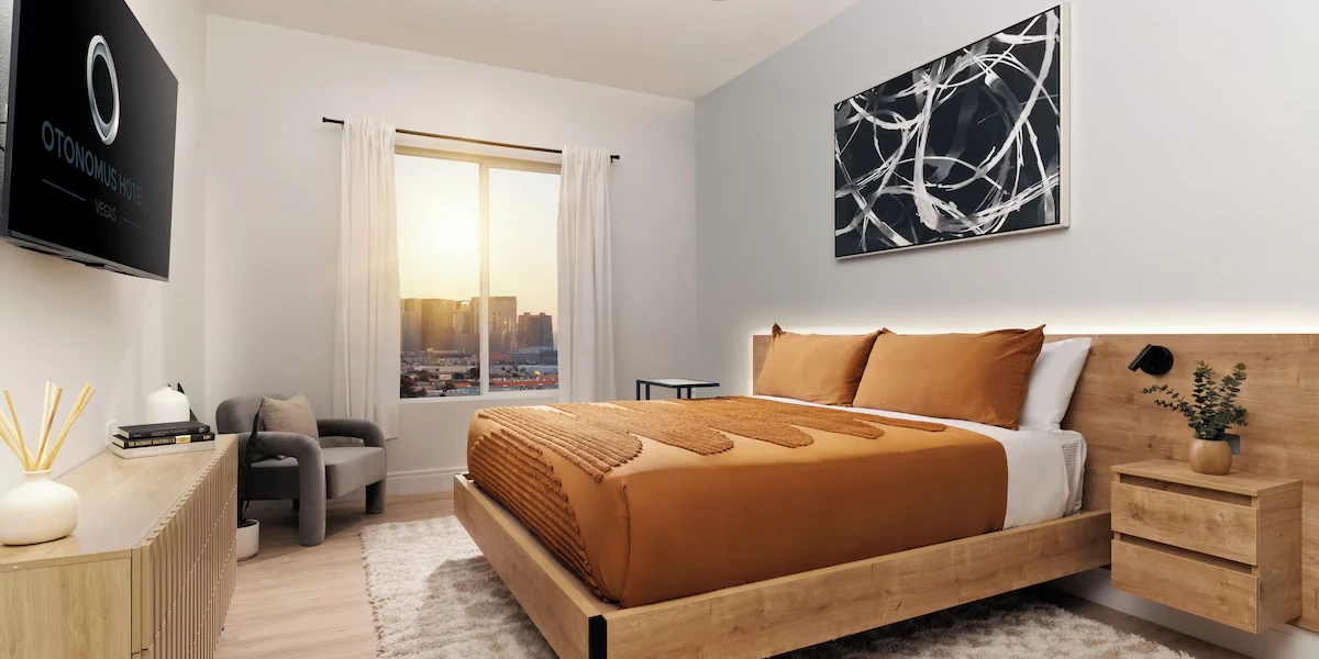 Bedroom at Otonomus Hotel Las Vegas.