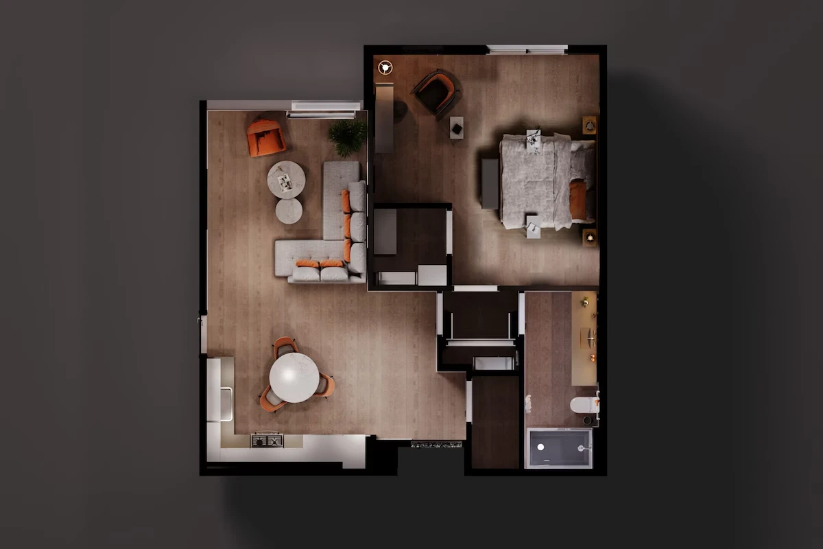 One Bedroom Residence King Floor Plan at Otonomus Hotel Las Vegas.