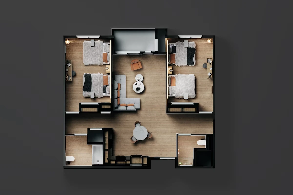Two Bedroom Residence Double Queens Floor Plan at Otonomus Hotel Las Vegas