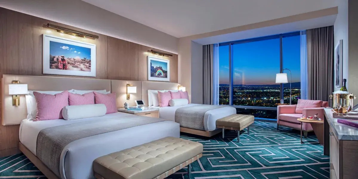 Grand Blush Suite Bedroom at Palms Casino Resort Las Vegas.