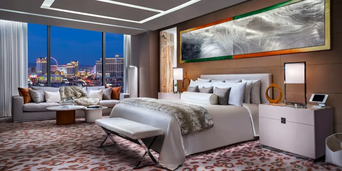 One Story Sky Villa Bedroom at Palms Casino Resort Las Vegas.