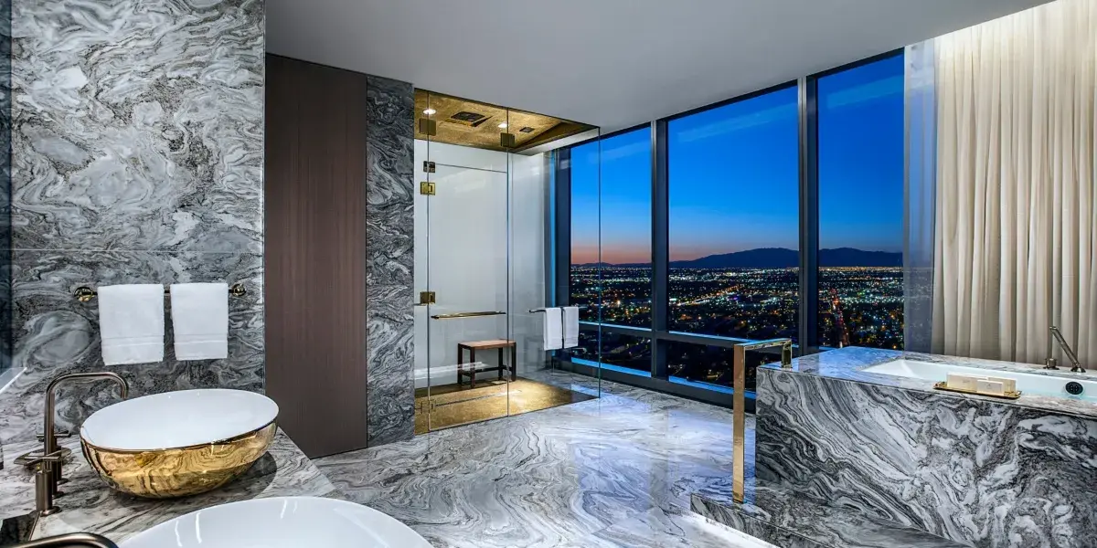 Two Story Sky Villa Bathroom at Palms Casino Resort Las Vegas.