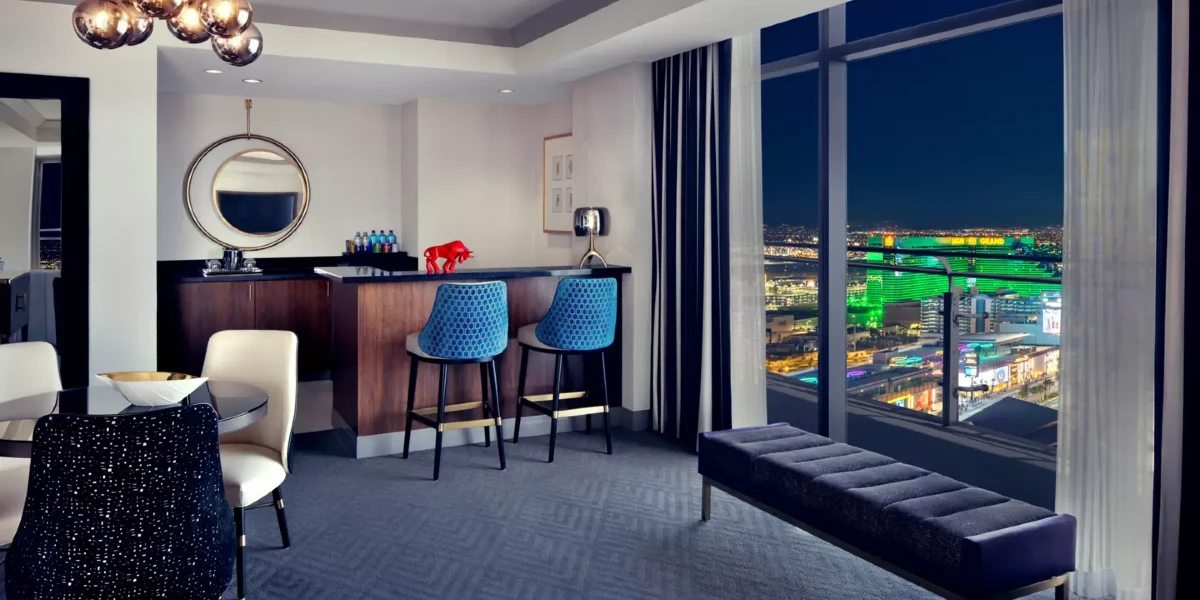 Wraparound Terrace Suite Living Area at The Cosmopolitan of Las Vegas.