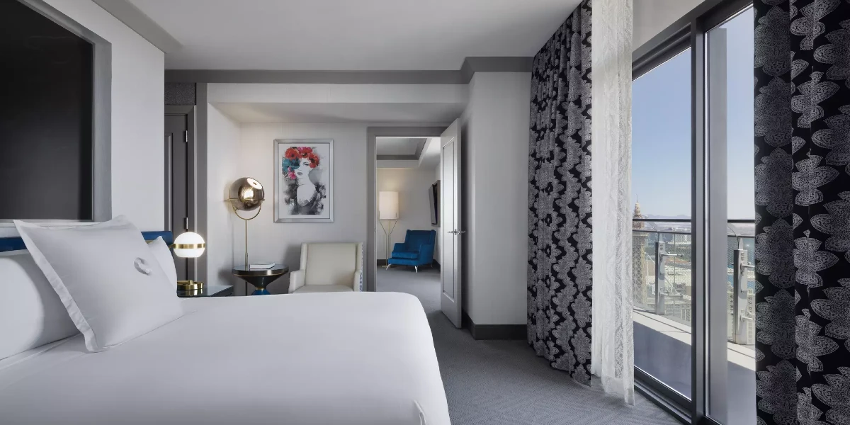 Wraparound Terrace Suite Bedroom at The Cosmopolitan of Las Vegas.