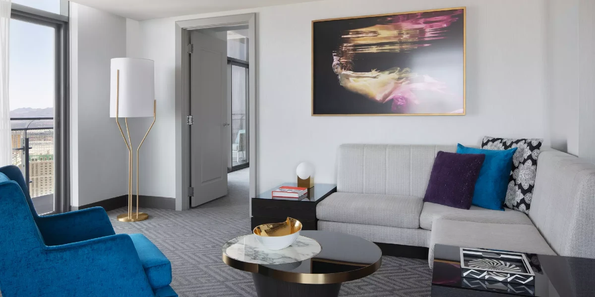 Wraparound Terrace Suite Living Area at The Cosmopolitan of Las Vegas.