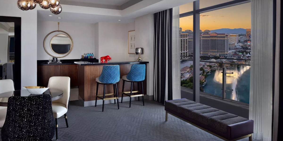 Wraparound Terrace Suite Living Area at The Cosmopolitan of Las Vegas.