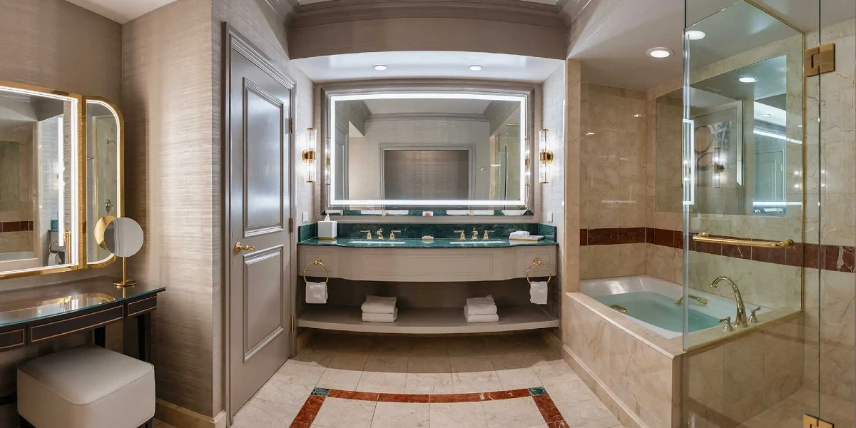 Newly Remodeled Premium Two Queen Suite Bathroom at The Venetian Resort Las Vegas.
