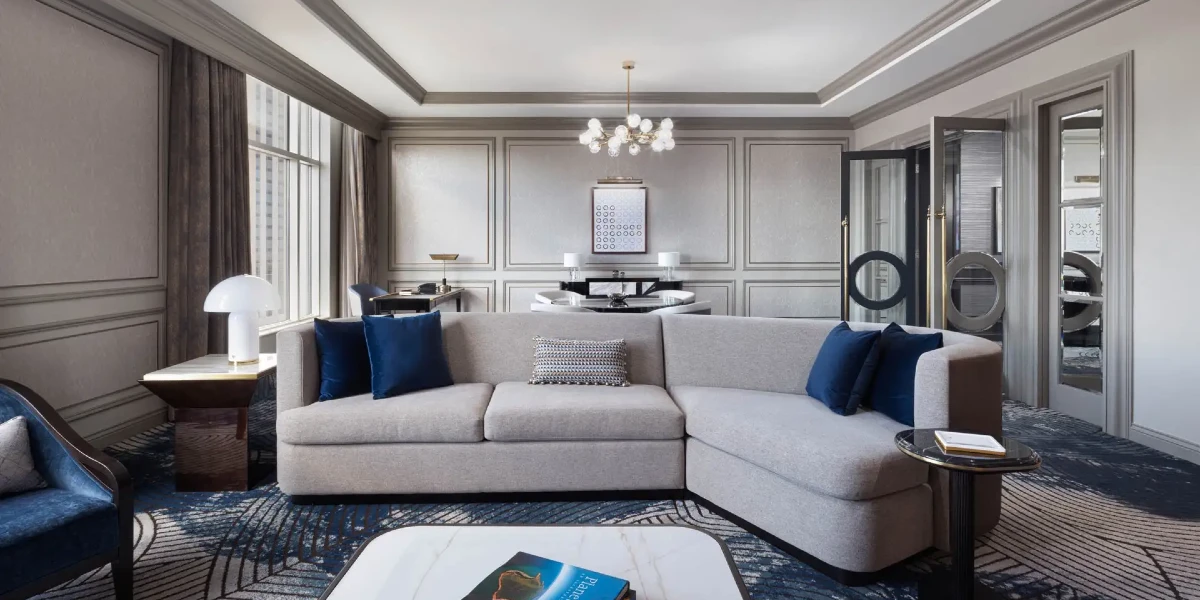 Newly Remodeled Executive Wellness King Suite Living Area at The Venetian Resort Las Vegas.