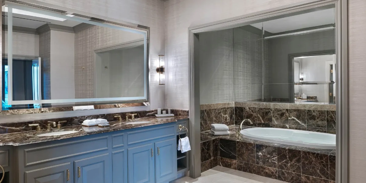 Newly Remodeled Executive Wellness King Suite Bathroom at The Venetian Resort Las Vegas.