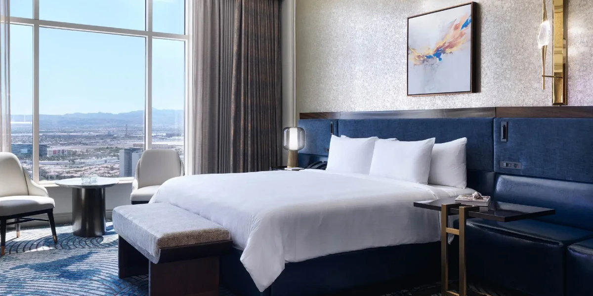Newly Remodeled Executive Wellness  King Suite Bedroom at The Venetian Resort Las Vegas.