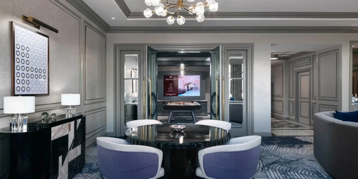 Newly Remodeled Executive King Suite Billiards Room at The Venetian Resort Las Vegas.