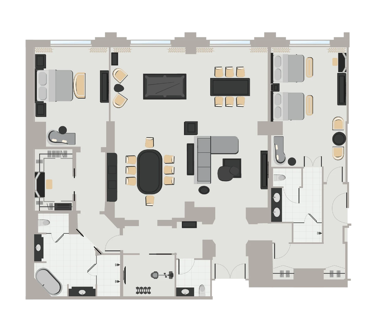 Newly Corner Two Bedroom Suite Floor Plan at The Venetian Resort Las Vegas.