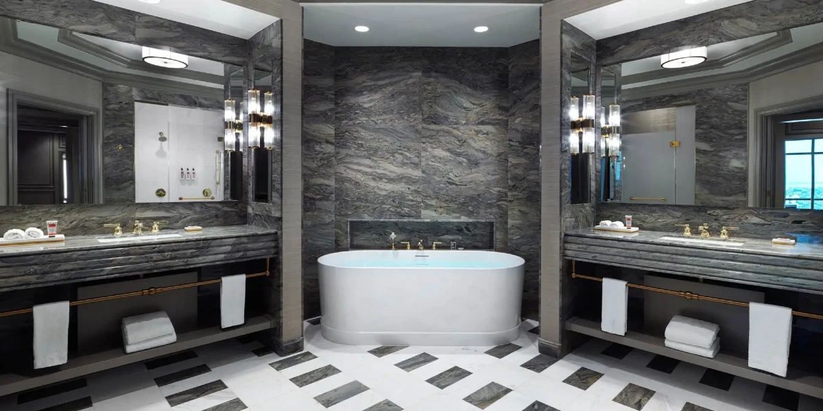 New Corner Two Bedroom Suite Bathroom at The Venetian Resort Las Vegas.