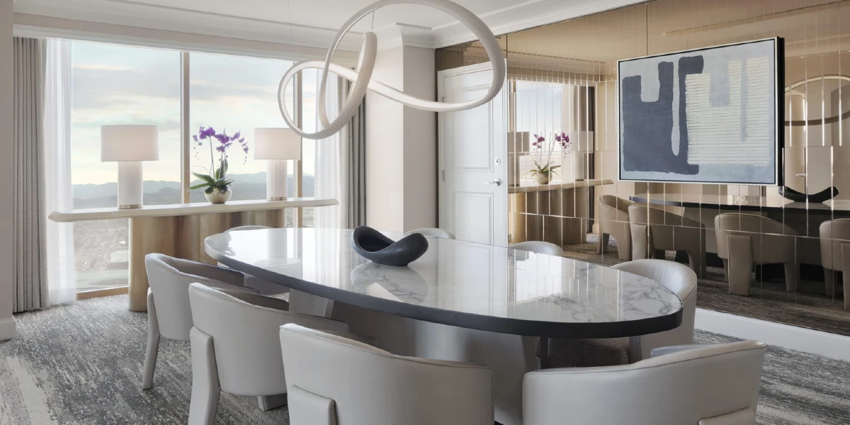 Strip View Presidential Suite Dining Area at Four Seasons Hotel Las Vegas.